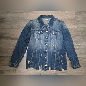 Dear John Elsie Deconstructed Dark Wash Button Front Denim Jacket Boho